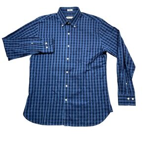 Peter Millar Medium Blue Check Long Sleeve Button Down 100%‎ Cotton Pocket